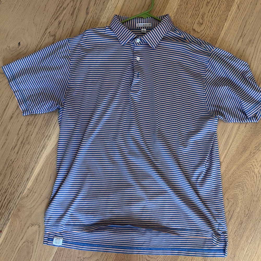 Peter Millar Navy and Orange Striped Polo Shirt